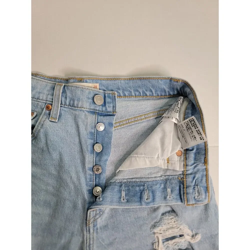 Levis Premium Ribcage Denim Shorts Womens SZ 28 Button Fly Stretch Big E